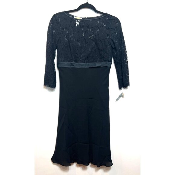 Talbots Petite Black Lace Silk Cocktail Dress Ruffled Hem Lined Size 2P NWT - Picture 2 of 12